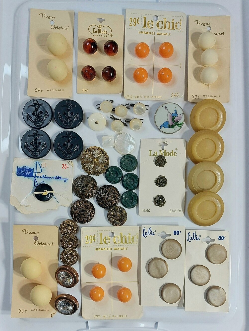 Vintage Button Assortment - Cream, Orange, Black, Green